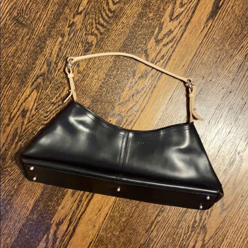 Furla Black Mini Shoulder Bag with Tan Strap